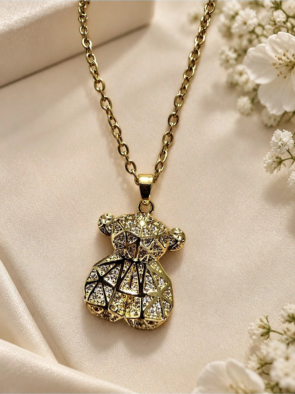 Gold-Tone Crystal-Style Pendant Necklace steel 316L
